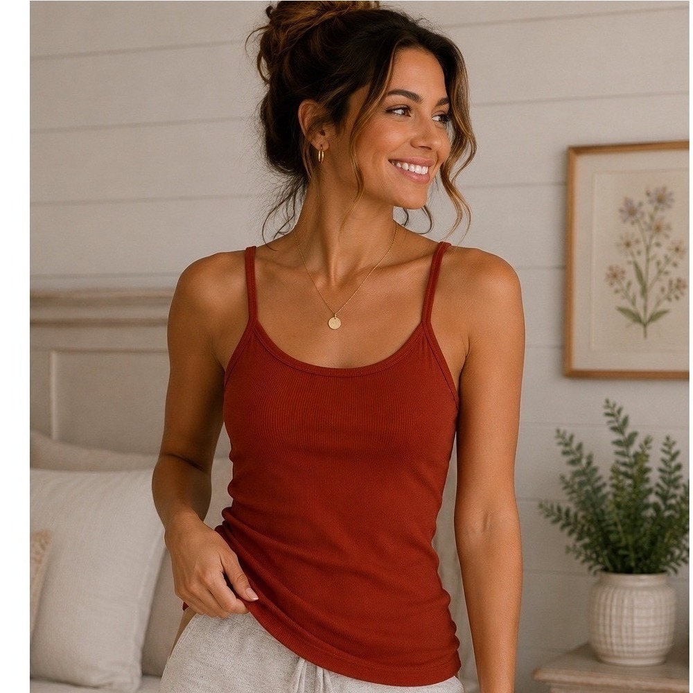 No‎ Boundaries Ribbed Camisole Womens Small Brown Rust Spaghetti Strap Knit Tank